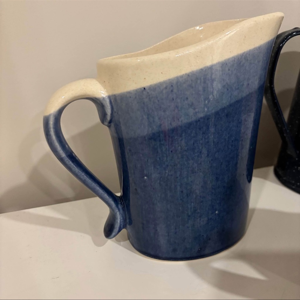 Blue and Cream Ceramic Pitcher - Picture 2 of 3